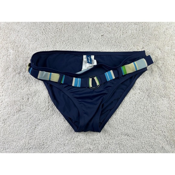Jantzen Other - Jantzen Bikini Bottom Womens Size 10 Blue Striped Belted Swimwear Swim Briefs